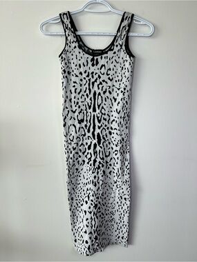 bebe Black and White Women’s Small Animal-Print Bodycon Dress